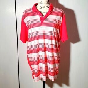 Puma- Mens Bright Pink & White striped Short-sleeved Polo Sz.Medium